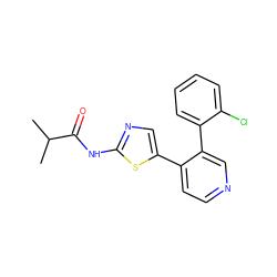 CC(C)C(=O)Nc1ncc(-c2ccncc2-c2ccccc2Cl)s1 ZINC000473115314