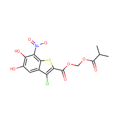 CC(C)C(=O)OCOC(=O)c1sc2c([N+](=O)[O-])c(O)c(O)cc2c1Cl ZINC000049068036