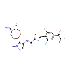 CC(C)C(=O)c1cc(F)c(-c2nc(C(=O)Nc3cnn(C)c3[C@@H]3CC[C@@H](N)[C@H](F)CO3)cs2)c(F)c1 ZINC000221400987