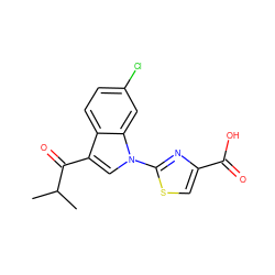 CC(C)C(=O)c1cn(-c2nc(C(=O)O)cs2)c2cc(Cl)ccc12 ZINC000029044175