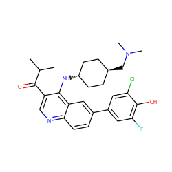 CC(C)C(=O)c1cnc2ccc(-c3cc(F)c(O)c(Cl)c3)cc2c1N[C@H]1CC[C@H](CN(C)C)CC1 ZINC000473152127