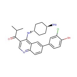 CC(C)C(=O)c1cnc2ccc(-c3ccc(O)c(Cl)c3)cc2c1N[C@H]1CC[C@H](N)CC1 ZINC000473201223