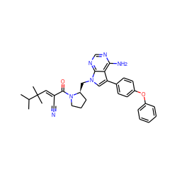 CC(C)C(C)(C)/C=C(\C#N)C(=O)N1CCC[C@@H]1Cn1cc(-c2ccc(Oc3ccccc3)cc2)c2c(N)ncnc21 ZINC001772637730