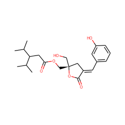 CC(C)C(CC(=O)OC[C@@]1(CO)C/C(=C\c2cccc(O)c2)C(=O)O1)C(C)C ZINC000013704241