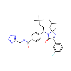 CC(C)C[C@@]1(C)N=C(c2cccc(F)c2)C(=O)N1[C@H](CCC(C)(C)C)c1ccc(C(=O)NCc2nn[nH]n2)cc1 ZINC000142731140