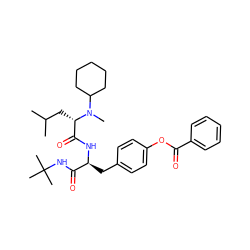 CC(C)C[C@@H](C(=O)N[C@@H](Cc1ccc(OC(=O)c2ccccc2)cc1)C(=O)NC(C)(C)C)N(C)C1CCCCC1 ZINC000028005534