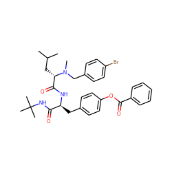 CC(C)C[C@@H](C(=O)N[C@@H](Cc1ccc(OC(=O)c2ccccc2)cc1)C(=O)NC(C)(C)C)N(C)Cc1ccc(Br)cc1 ZINC000026270631