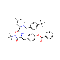 CC(C)C[C@@H](C(=O)N[C@@H](Cc1ccc(OC(=O)c2ccccc2)cc1)C(=O)NC(C)(C)C)N(C)Cc1ccc(C(C)(C)C)cc1 ZINC000026253252