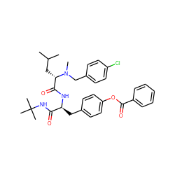 CC(C)C[C@@H](C(=O)N[C@@H](Cc1ccc(OC(=O)c2ccccc2)cc1)C(=O)NC(C)(C)C)N(C)Cc1ccc(Cl)cc1 ZINC000026265292