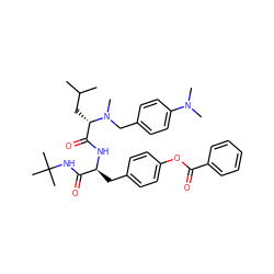 CC(C)C[C@@H](C(=O)N[C@@H](Cc1ccc(OC(=O)c2ccccc2)cc1)C(=O)NC(C)(C)C)N(C)Cc1ccc(N(C)C)cc1 ZINC000026282524