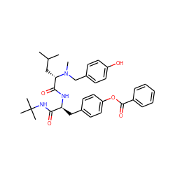 CC(C)C[C@@H](C(=O)N[C@@H](Cc1ccc(OC(=O)c2ccccc2)cc1)C(=O)NC(C)(C)C)N(C)Cc1ccc(O)cc1 ZINC000026282091