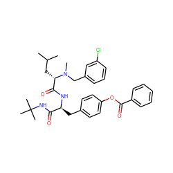 CC(C)C[C@@H](C(=O)N[C@@H](Cc1ccc(OC(=O)c2ccccc2)cc1)C(=O)NC(C)(C)C)N(C)Cc1cccc(Cl)c1 ZINC000026270635