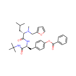 CC(C)C[C@@H](C(=O)N[C@@H](Cc1ccc(OC(=O)c2ccccc2)cc1)C(=O)NC(C)(C)C)N(C)Cc1ccco1 ZINC000026273789