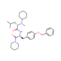 CC(C)C[C@@H](C(=O)N[C@@H](Cc1ccc(OCc2ccccc2)cc1)C(=O)N1CCCCC1)N(C)C1CCCCC1 ZINC000029487545