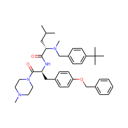 CC(C)C[C@@H](C(=O)N[C@@H](Cc1ccc(OCc2ccccc2)cc1)C(=O)N1CCN(C)CC1)N(C)Cc1ccc(C(C)(C)C)cc1 ZINC000029483519