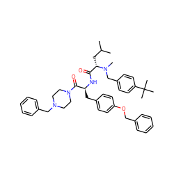 CC(C)C[C@@H](C(=O)N[C@@H](Cc1ccc(OCc2ccccc2)cc1)C(=O)N1CCN(Cc2ccccc2)CC1)N(C)Cc1ccc(C(C)(C)C)cc1 ZINC000029475466