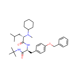 CC(C)C[C@@H](C(=O)N[C@@H](Cc1ccc(OCc2ccccc2)cc1)C(=O)NC(C)(C)C)N(C)C1CCCCC1 ZINC000003931504