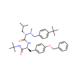 CC(C)C[C@@H](C(=O)N[C@@H](Cc1ccc(OCc2ccccc2)cc1)C(=O)NC(C)(C)C)N(C)Cc1ccc(C(C)(C)C)cc1 ZINC000003941150