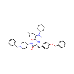 CC(C)C[C@@H](C(=O)N[C@@H](Cc1ccc(OCc2ccccc2)cc1)C(=O)NC1CCN(Cc2ccccc2)CC1)N(C)C1CCCCC1 ZINC000029488873