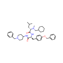 CC(C)C[C@@H](C(=O)N[C@@H](Cc1ccc(OCc2ccccc2)cc1)C(=O)NC1CCN(Cc2ccccc2)CC1)N(C)CC1CCCCC1 ZINC000029476948