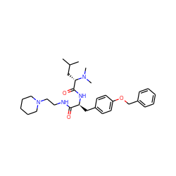 CC(C)C[C@@H](C(=O)N[C@@H](Cc1ccc(OCc2ccccc2)cc1)C(=O)NCCN1CCCCC1)N(C)C ZINC000029481915