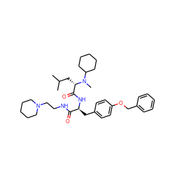 CC(C)C[C@@H](C(=O)N[C@@H](Cc1ccc(OCc2ccccc2)cc1)C(=O)NCCN1CCCCC1)N(C)C1CCCCC1 ZINC000029476556