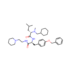 CC(C)C[C@@H](C(=O)N[C@@H](Cc1ccc(OCc2ccccc2)cc1)C(=O)NCCN1CCCCC1)N(C)CC1CCCCC1 ZINC000029475074