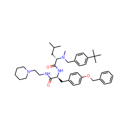 CC(C)C[C@@H](C(=O)N[C@@H](Cc1ccc(OCc2ccccc2)cc1)C(=O)NCCN1CCCCC1)N(C)Cc1ccc(C(C)(C)C)cc1 ZINC000029486058