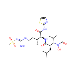 CC(C)C[C@@H](C(=O)N[C@H](C(=O)Nc1nccs1)[C@H](C)CCN/C(N)=N/S(C)(=O)=O)[C@H](C(C)C)N(O)C=O ZINC000027423291