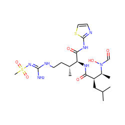 CC(C)C[C@@H](C(=O)N[C@H](C(=O)Nc1nccs1)[C@H](C)CCN/C(N)=N/S(C)(=O)=O)[C@H](C)N(O)C=O ZINC000027427205