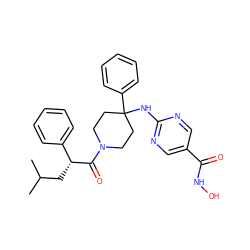 CC(C)C[C@@H](C(=O)N1CCC(Nc2ncc(C(=O)NO)cn2)(c2ccccc2)CC1)c1ccccc1 ZINC001772611836