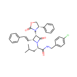 CC(C)C[C@@H](C(=O)NCc1ccc(Cl)cc1)N1C(=O)[C@@H](N2C(=O)OC[C@@H]2c2ccccc2)[C@H]1/C=C/c1ccccc1 ZINC000028713347