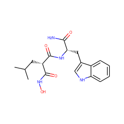 CC(C)C[C@@H](C(=O)NO)C(=O)N[C@@H](Cc1c[nH]c2ccccc12)C(N)=O ZINC000013741613