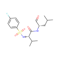 CC(C)C[C@@H](C=O)NC(=O)[C@@H](NS(=O)(=O)c1ccc(F)cc1)C(C)C ZINC000001544687