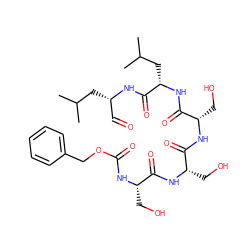 CC(C)C[C@@H](C=O)NC(=O)[C@H](CC(C)C)NC(=O)[C@H](CO)NC(=O)[C@H](CO)NC(=O)[C@H](CO)NC(=O)OCc1ccccc1 ZINC000049695185
