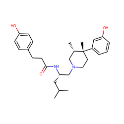 CC(C)C[C@@H](CN1CC[C@@](C)(c2cccc(O)c2)[C@@H](C)C1)NC(=O)CCc1ccc(O)cc1 ZINC000013782400