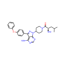 CC(C)C[C@@H](N)C(=O)N1CCC(n2nc(-c3ccc(Oc4ccccc4)cc3)c3c(N)ncnc32)CC1 ZINC000653795764