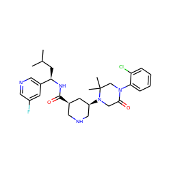 CC(C)C[C@@H](NC(=O)[C@@H]1CNC[C@H](N2CC(=O)N(c3ccccc3Cl)CC2(C)C)C1)c1cncc(F)c1 ZINC000096283061