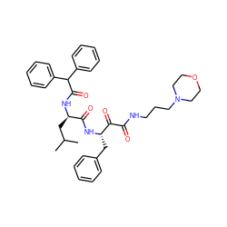 CC(C)C[C@@H](NC(=O)C(c1ccccc1)c1ccccc1)C(=O)N[C@@H](Cc1ccccc1)C(=O)C(=O)NCCCN1CCOCC1 ZINC000027408239