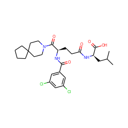 CC(C)C[C@@H](NC(=O)CC[C@@H](NC(=O)c1cc(Cl)cc(Cl)c1)C(=O)N1CCC2(CCCC2)CC1)C(=O)O ZINC000029212687