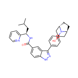 CC(C)C[C@@H](NC(=O)c1ccc2[nH]nc(-c3ccc(N4[C@H]5CC[C@H]4CC(O)C5)cc3)c2c1)c1ccccn1 ZINC000299867207