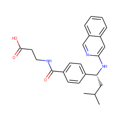 CC(C)C[C@@H](Nc1cc2ccccc2cn1)c1ccc(C(=O)NCCC(=O)O)cc1 ZINC000148710015