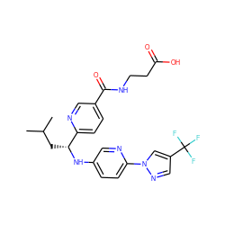 CC(C)C[C@@H](Nc1ccc(-n2cc(C(F)(F)F)cn2)nc1)c1ccc(C(=O)NCCC(=O)O)cn1 ZINC000169684859