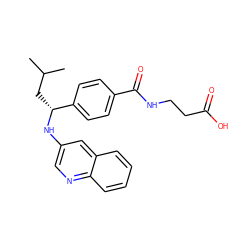 CC(C)C[C@@H](Nc1cnc2ccccc2c1)c1ccc(C(=O)NCCC(=O)O)cc1 ZINC000148714656