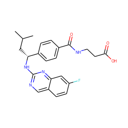 CC(C)C[C@@H](Nc1ncc2ccc(F)cc2n1)c1ccc(C(=O)NCCC(=O)O)cc1 ZINC000148729399