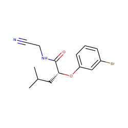 CC(C)C[C@@H](Oc1cccc(Br)c1)C(=O)NCC#N ZINC000028372125