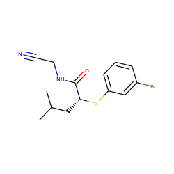 CC(C)C[C@@H](Sc1cccc(Br)c1)C(=O)NCC#N ZINC000028374546