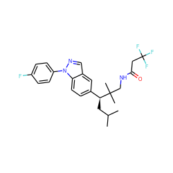 CC(C)C[C@@H](c1ccc2c(cnn2-c2ccc(F)cc2)c1)C(C)(C)CNC(=O)CC(F)(F)F ZINC000096283852