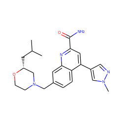 CC(C)C[C@@H]1CN(Cc2ccc3c(-c4cnn(C)c4)cc(C(N)=O)nc3c2)CCO1 ZINC000221599539