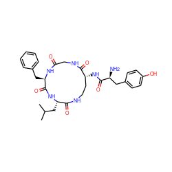 CC(C)C[C@@H]1NC(=O)[C@@H](Cc2ccccc2)NC(=O)CNC(=O)[C@H](NC(=O)[C@@H](N)Cc2ccc(O)cc2)CCNC1=O ZINC000096904317